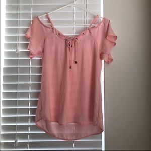 Pink, tie up, short sleeve